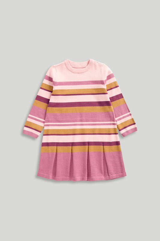 Pink Striped Cotton Knitted Dress