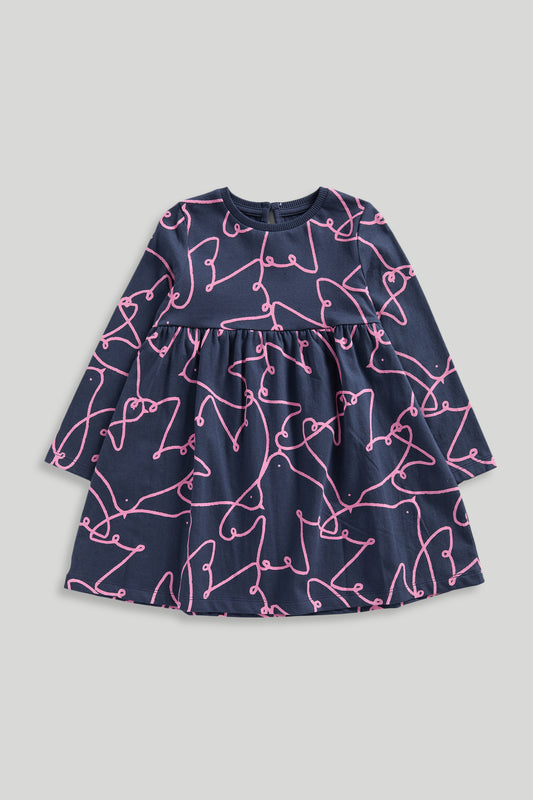 Navy Bird Cotton Jersey Dress