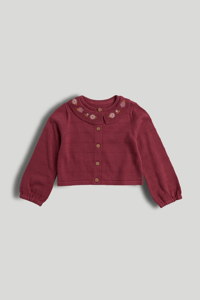 Berry Cardigan with Embroidered Collar
