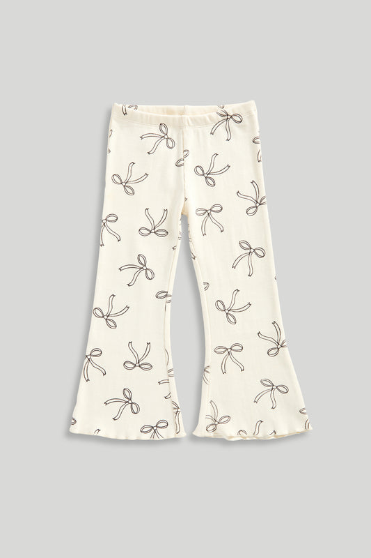Cream Bow Flared Leggings