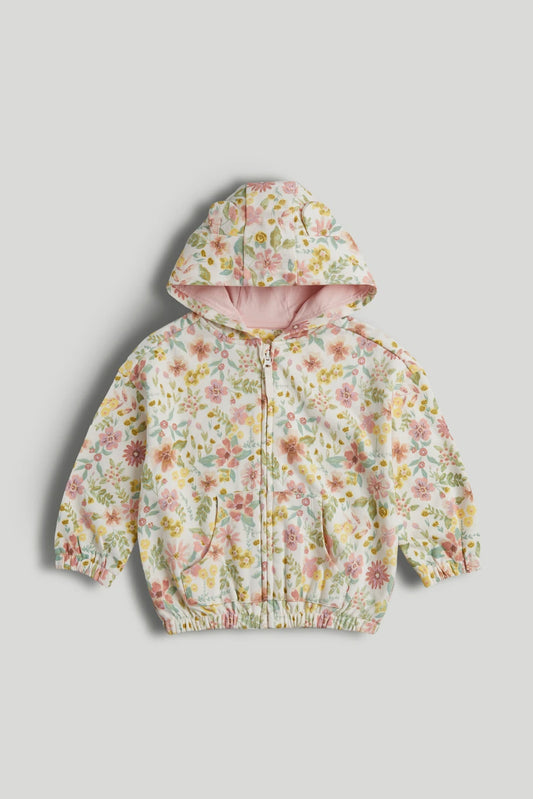 White Floral Zip-Up Hoodie