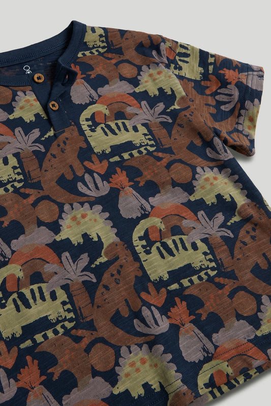 Navy Dinosaur Henley T-Shirt