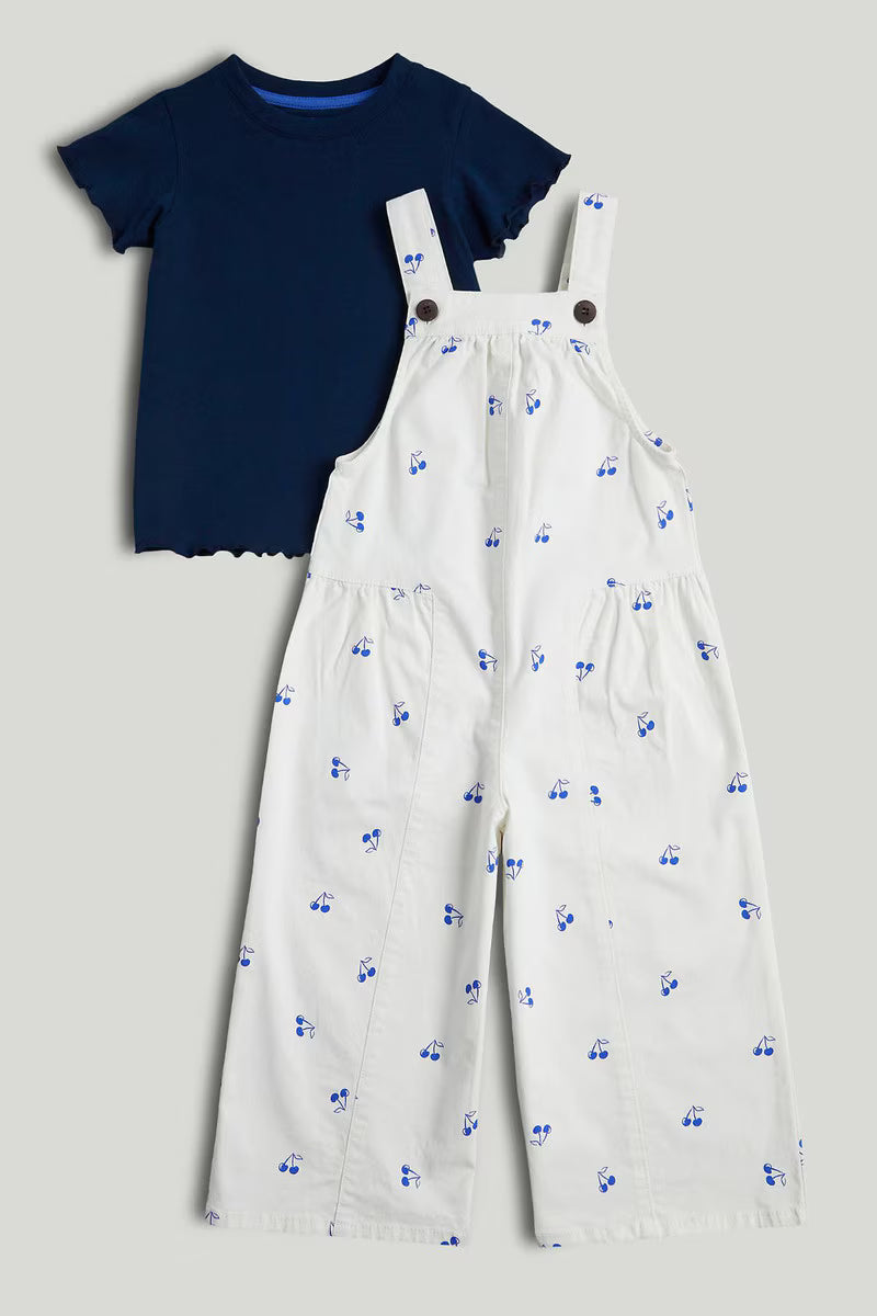 White Dungarees and T-Shirt Outfit