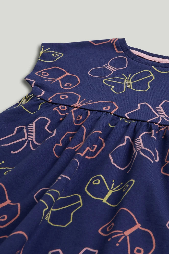 Navy Butterfly Jersey Dress
