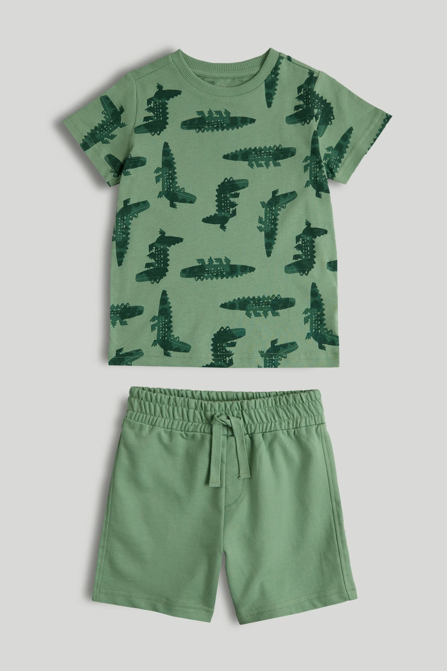 Green Crocodile Shorts and T-Shirt Outfit