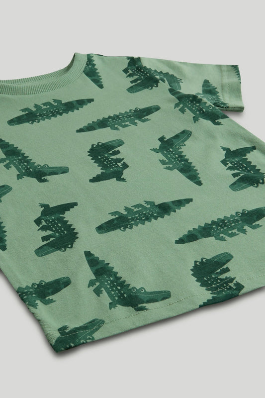 Green Crocodile Shorts and T-Shirt Outfit