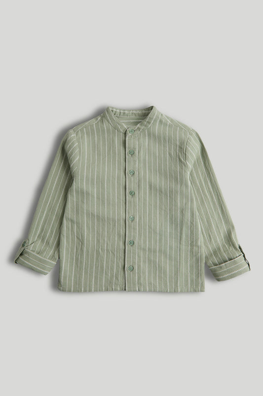 Green Striped Grandad Shirt