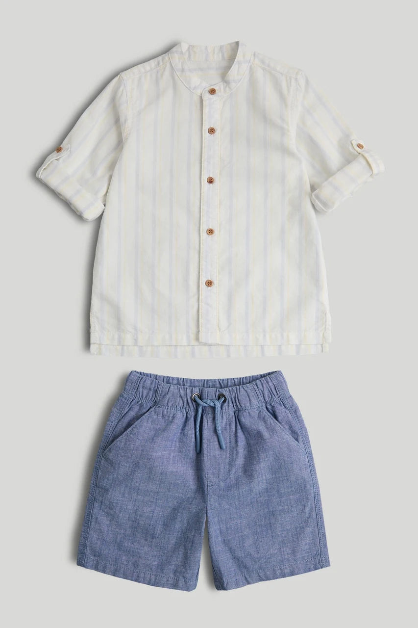 Striped Grandad Shirt and Shorts Outfit
