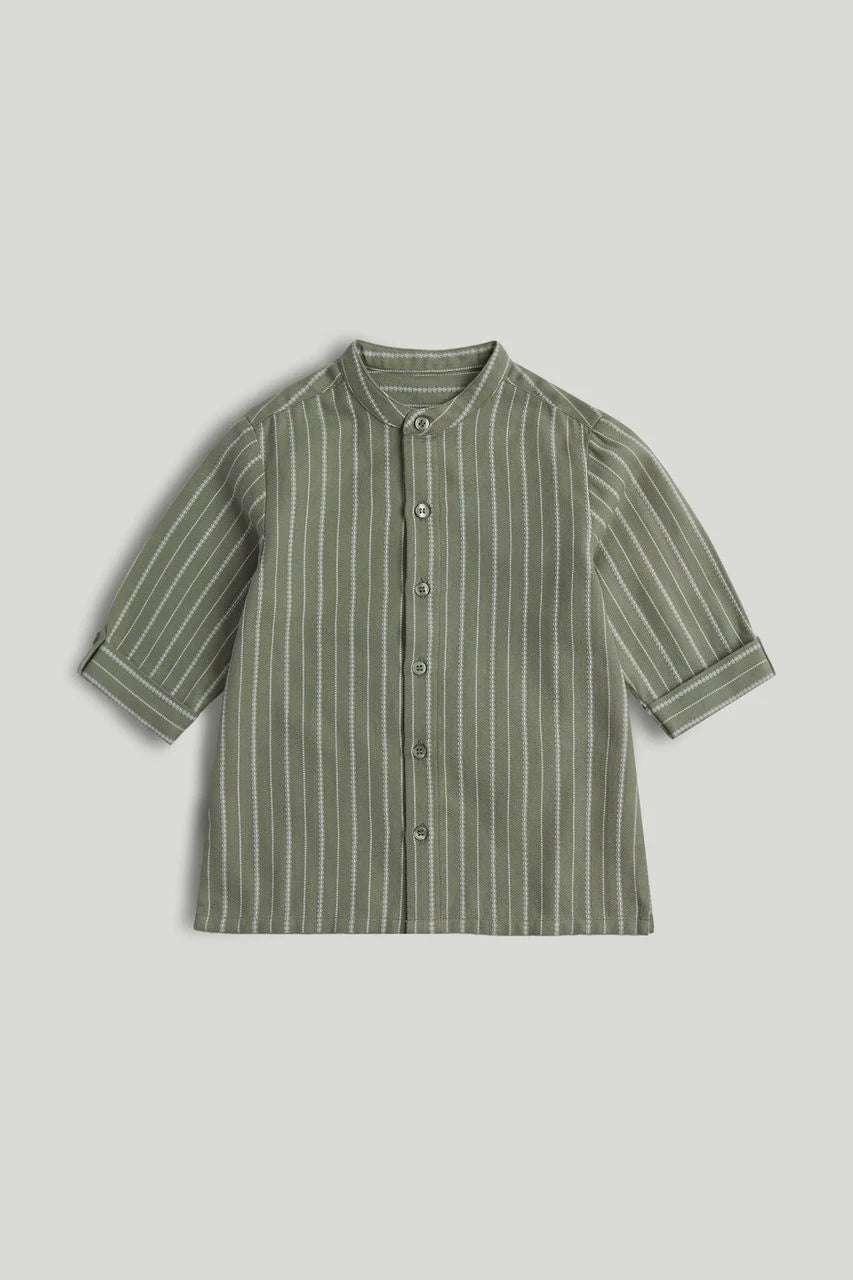 Green Striped Grandad Shirt