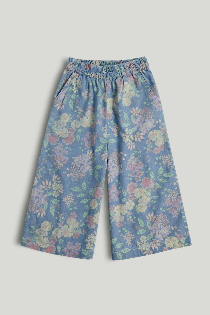 Blue Floral Barrel Leg Denim Jeans