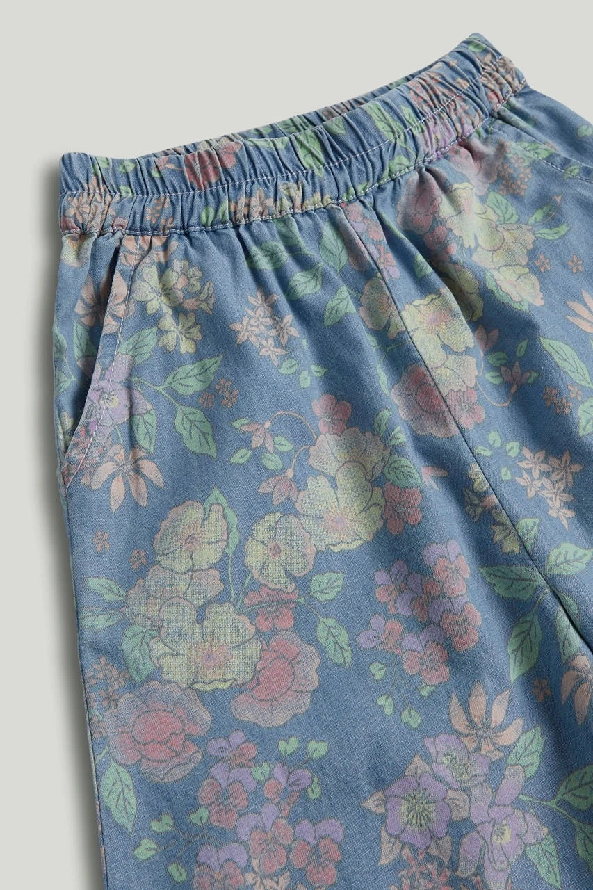 Blue Floral Barrel Leg Denim Jeans