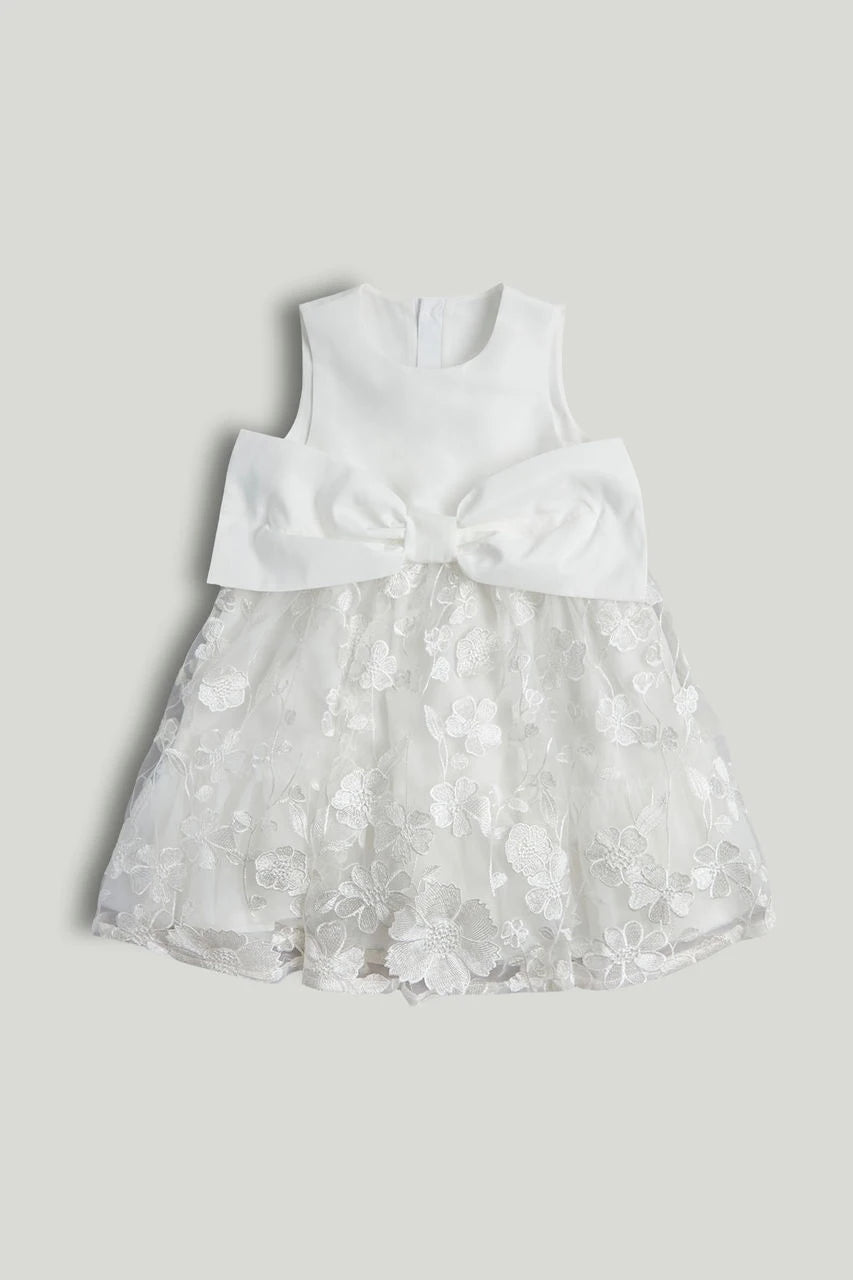 White Lace Bow Occasion Dress