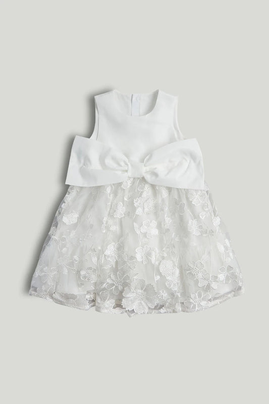 White Lace Bow Occasion Dress