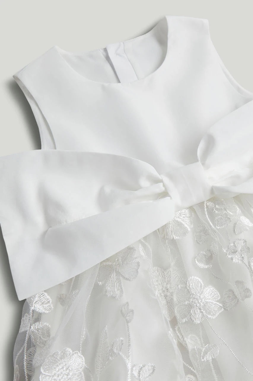 White Lace Bow Occasion Dress
