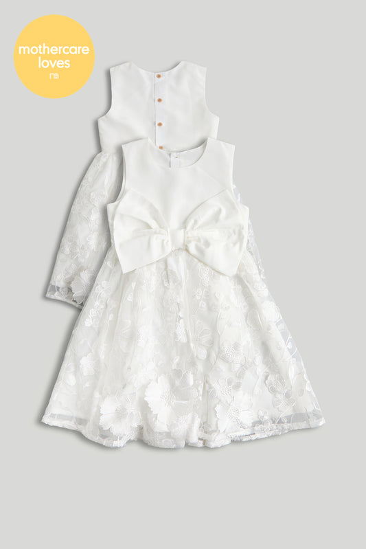 White Lace Bow Occasion Dress