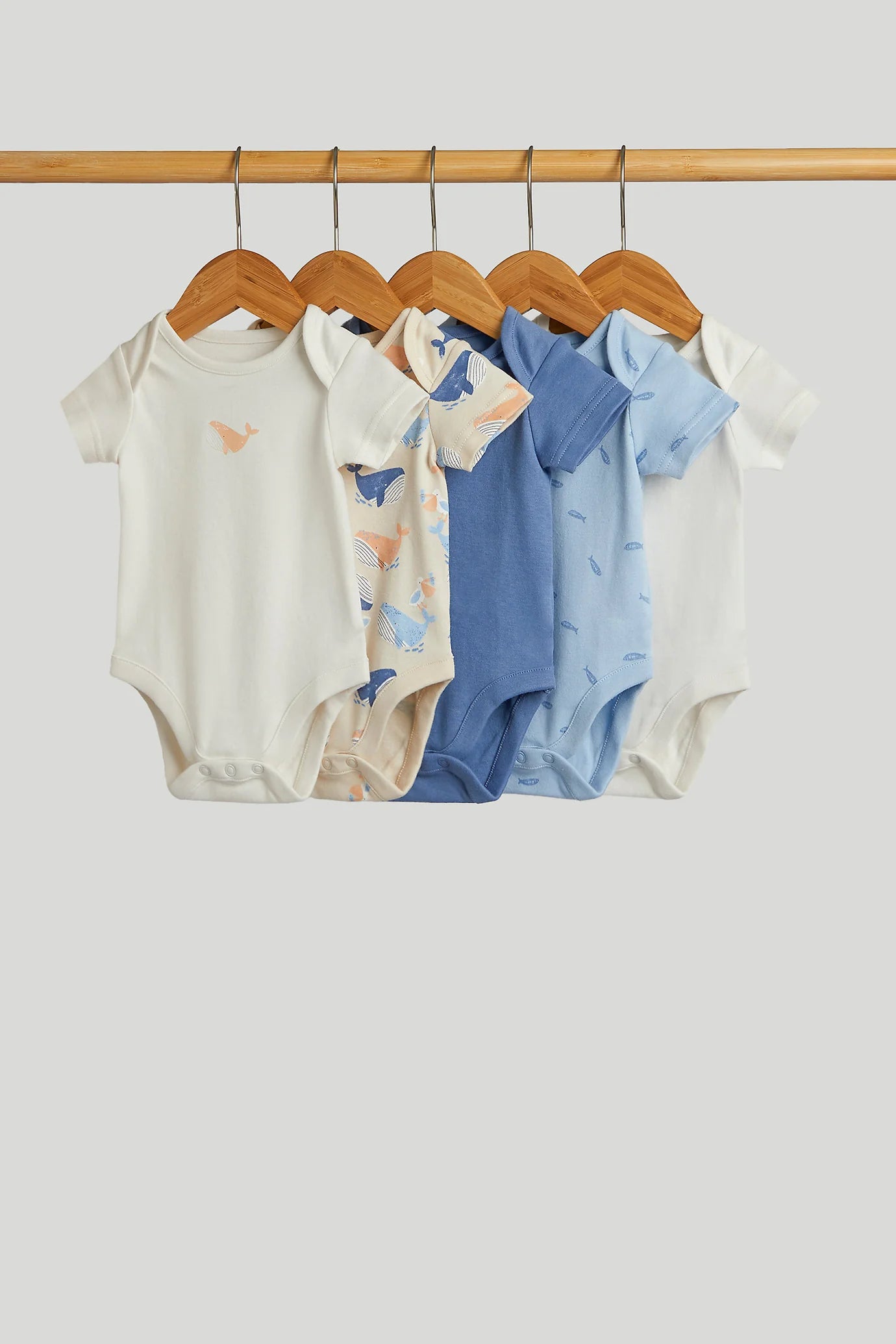 5 Pack Whales Short-Sleeved Bodysuits