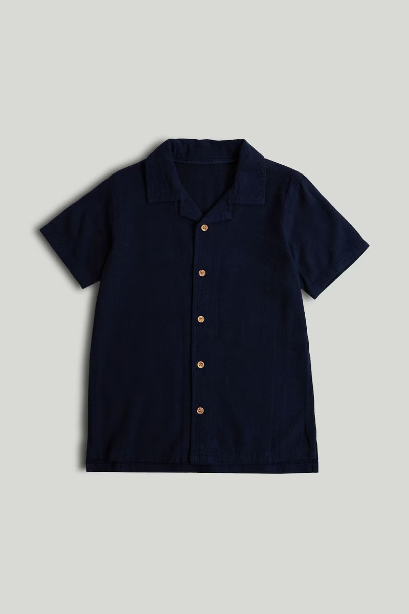 Navy Linen Blend Shirt