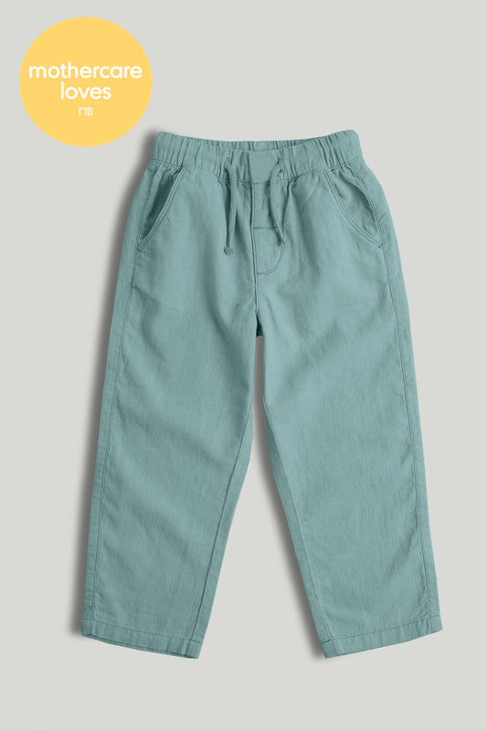 Green Linen Blend Trousers