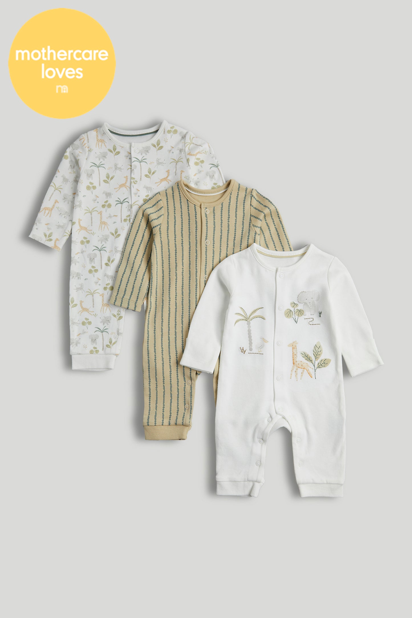 3 Pack Safari Footless Sleepsuits
