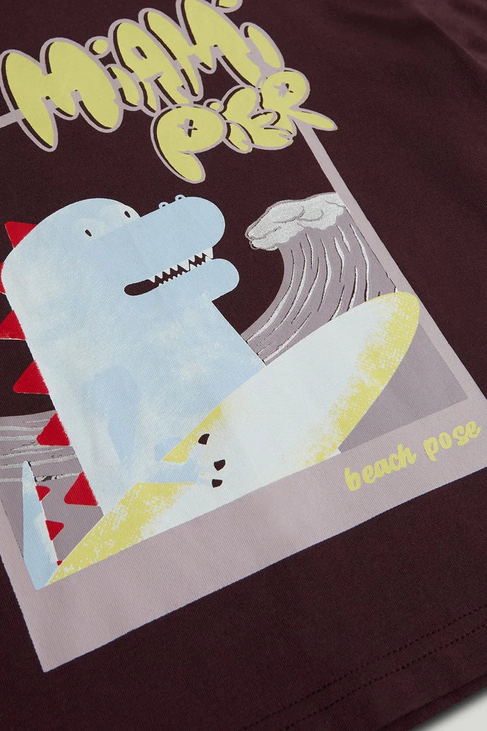 Brown Dinosaur Surf T-Shirt