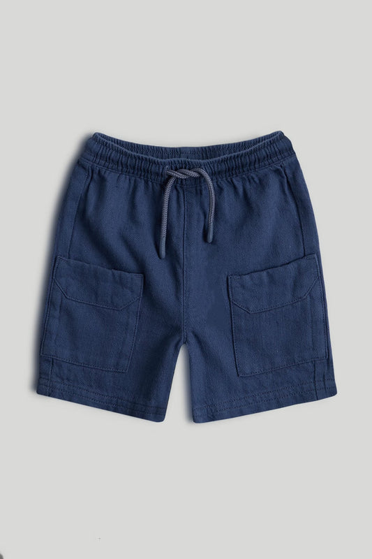 Blue Linen-Blend Cargo Shorts