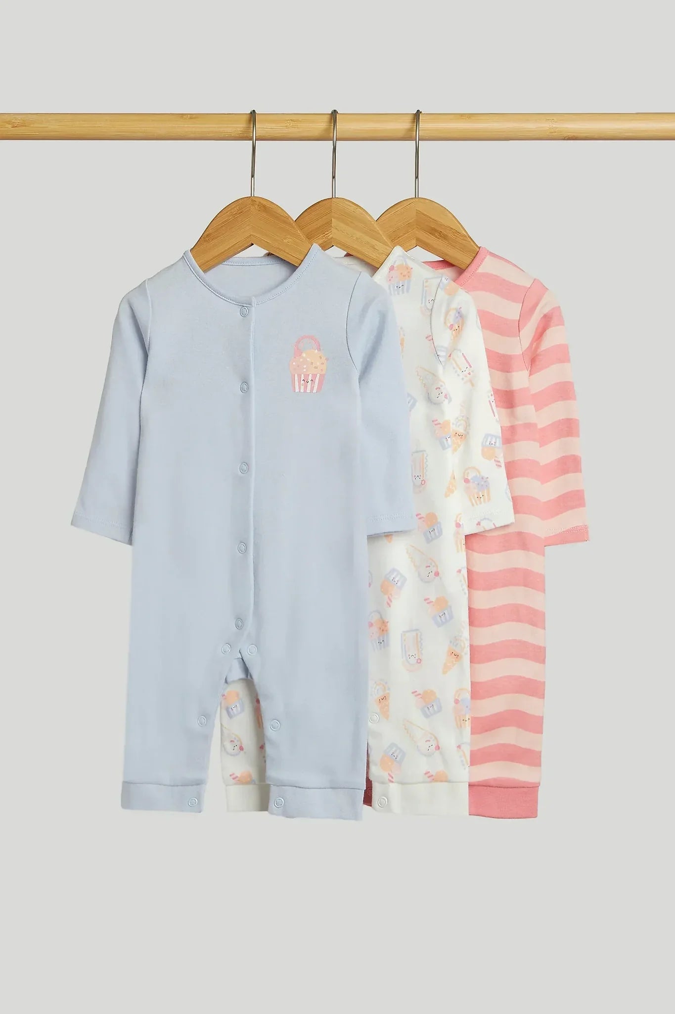 3 Pack Ice Cream Footless Sleepsuits
