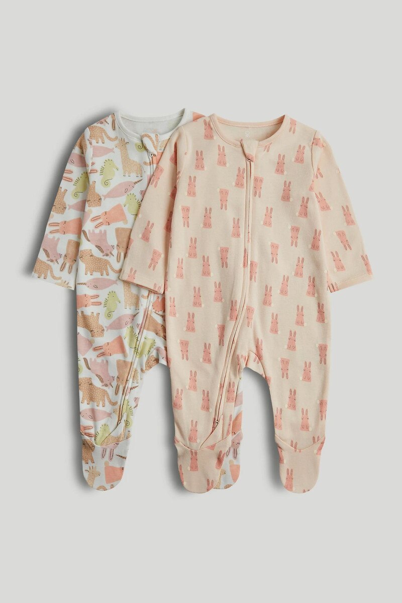 2 Pack Animals Zip-Up Sleepsuits