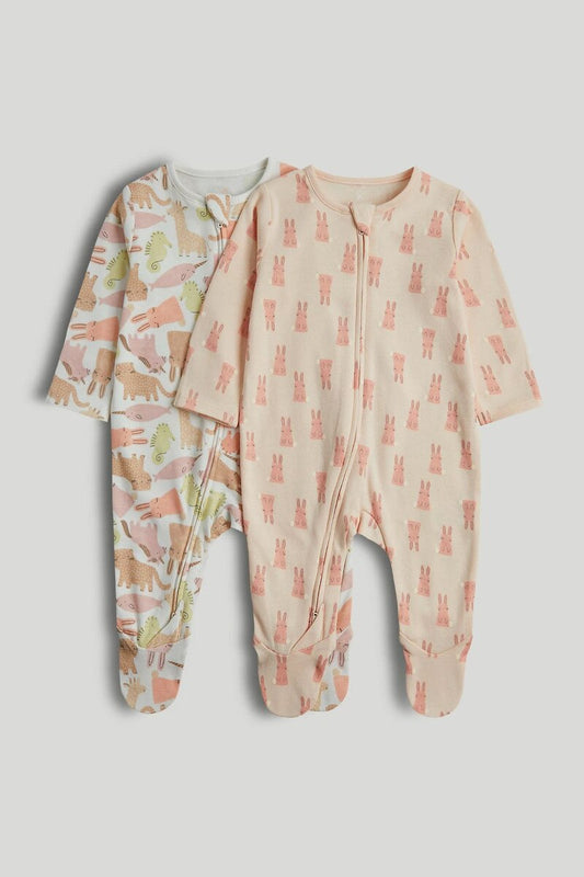 2 Pack Animals Zip-Up Sleepsuits