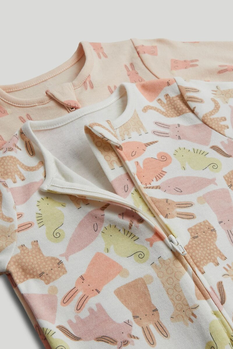 2 Pack Animals Zip-Up Sleepsuits