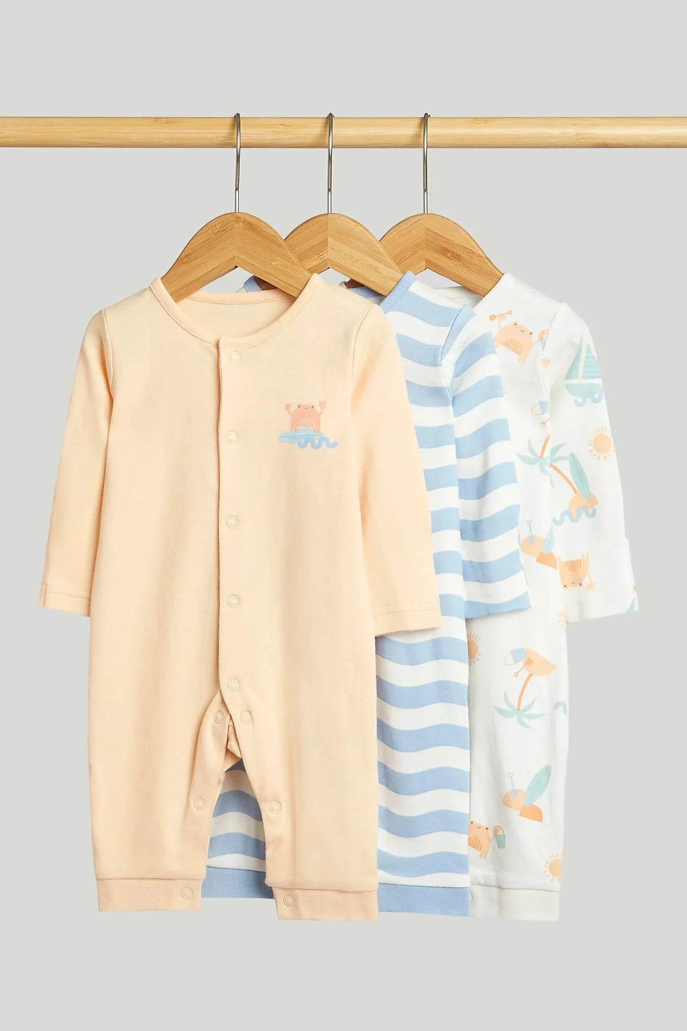 3 Pack Beach Footless Sleepsuits