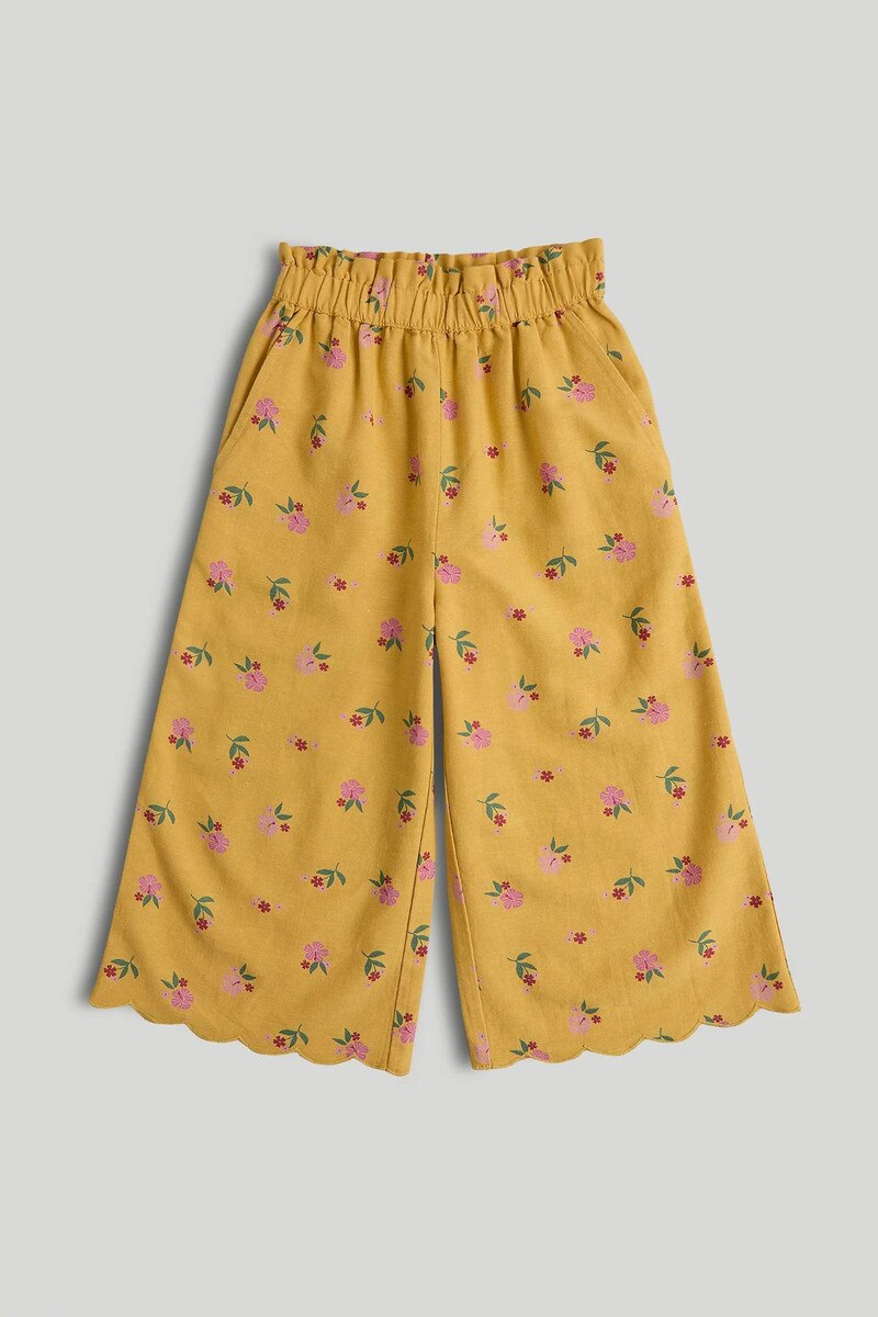 Mustard Floral Wide Leg Trousers