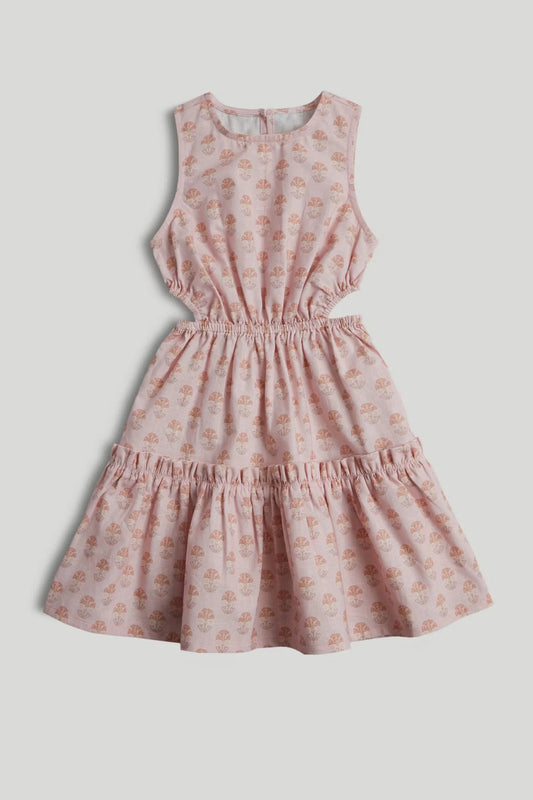 Pink Cut Out Waist Midi Dress