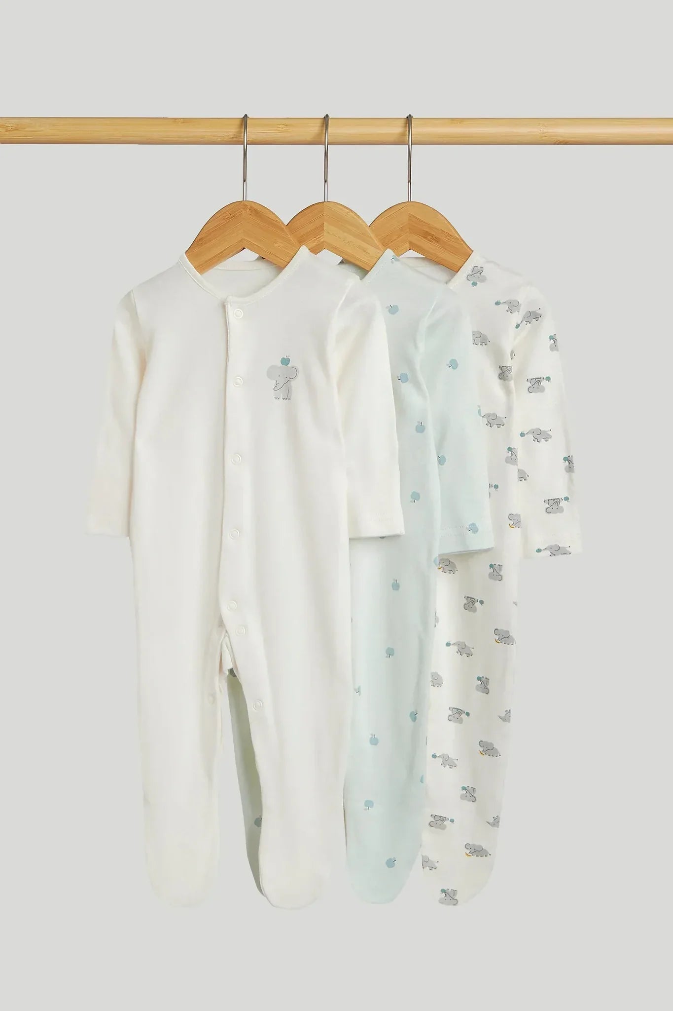 3 Pack Elephant Sleepsuits