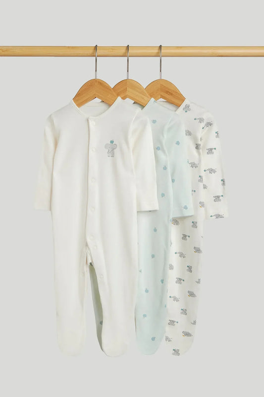 3 Pack Elephant Sleepsuits