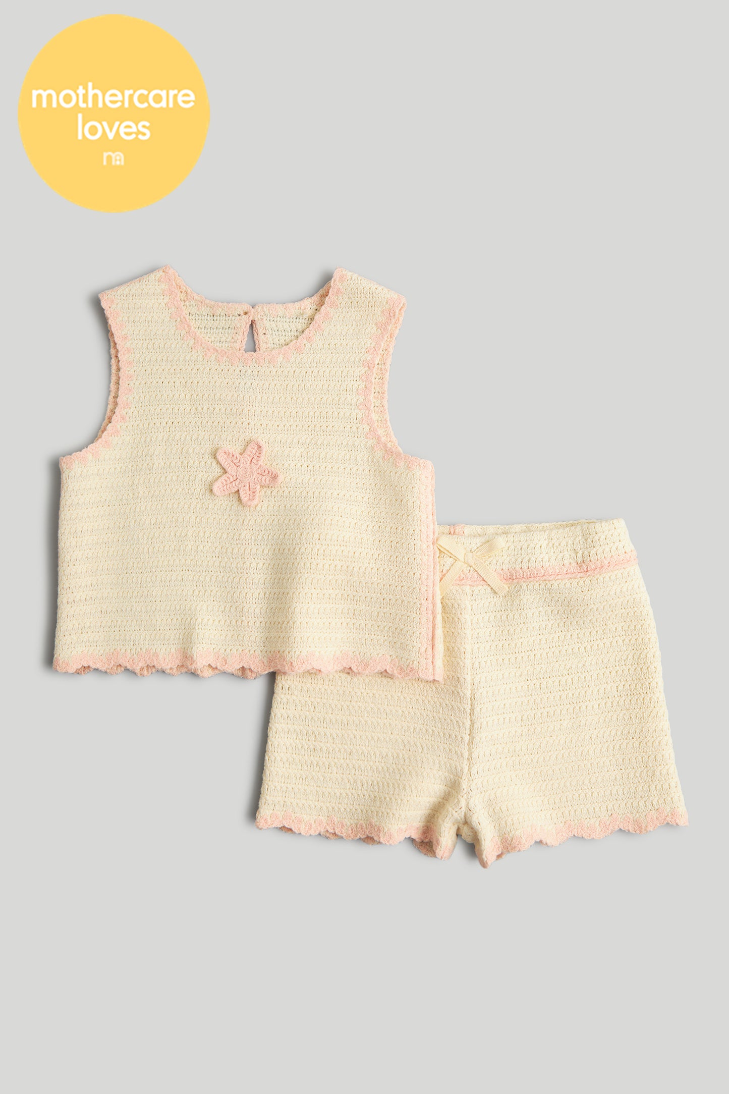 Cream Crochet Top and Shorts Outfit