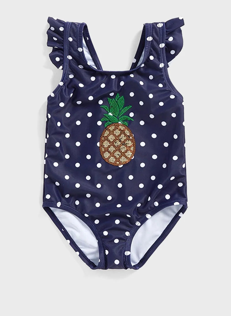 Swimsuit Decorated with Prints in Navy