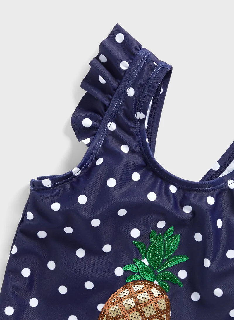 Swimsuit Decorated with Prints in Navy