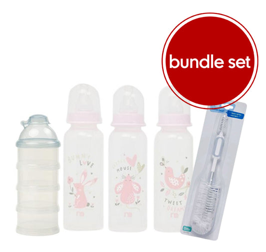3-Pack Bunny Décor Bottles with Bottle Brush & 4-Layer Stacking Milk Powder Dispenser