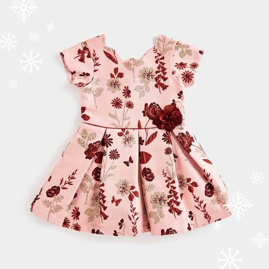 Floral Jacquard Festive Occasion Dress - Blush Pink