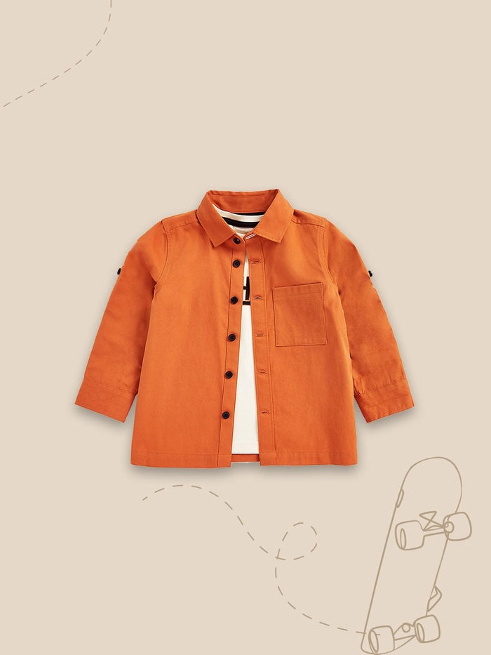 Button-Up Shacket with T-Shirt
