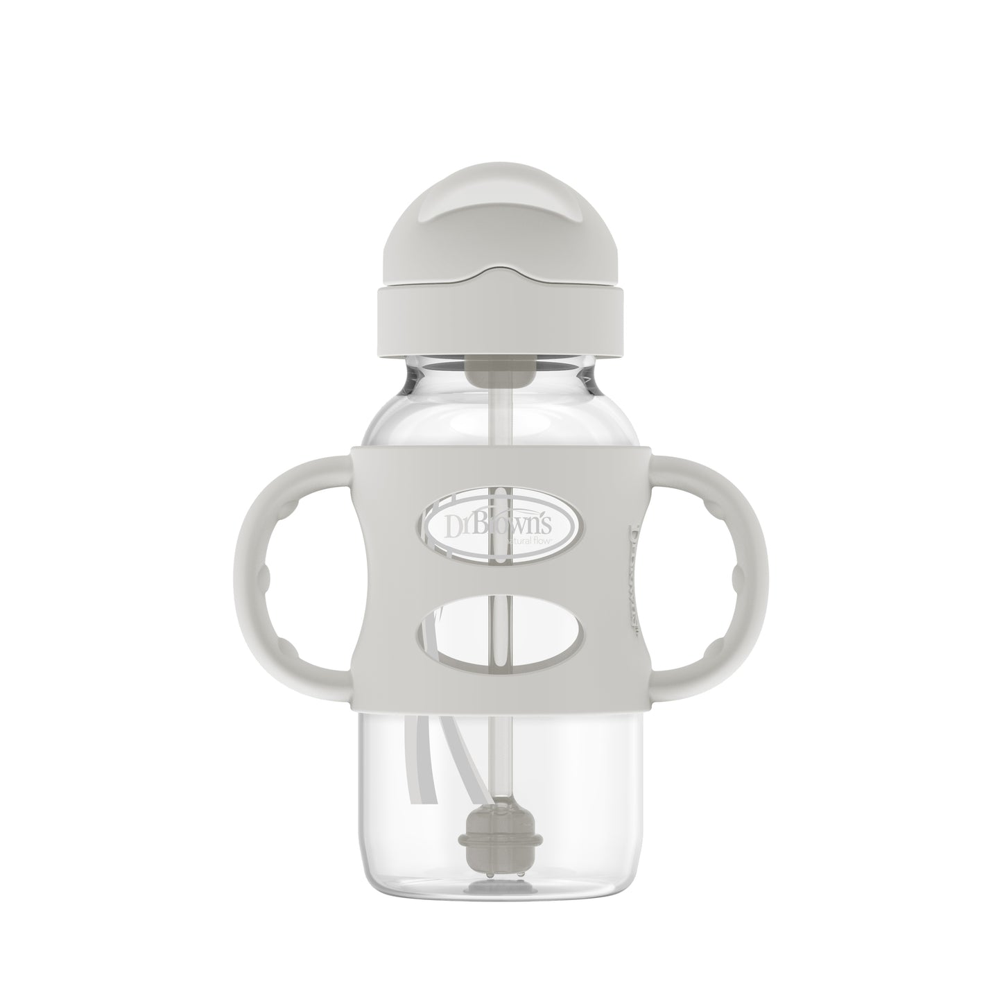 Dr Brown Milestone Wide Neck Sippy Straw Bottles W/Silicone Handles Grey