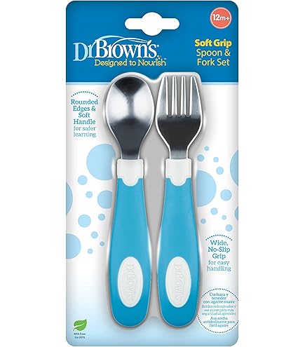 Dr Brown Sofft Grip Spoon & Fork Set- Blue