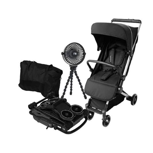 Compact Stroller Black  with Travel Bag & stand fan