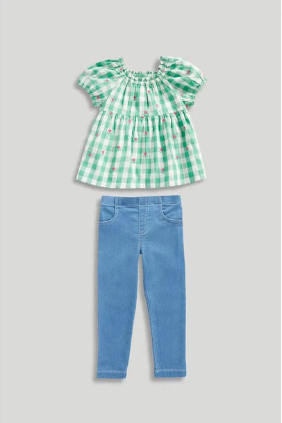 Gingham Blouse and Jeggings Set