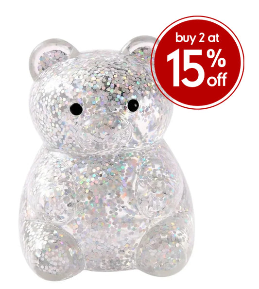 J'adore Glitter Squeezy Bear - Silver