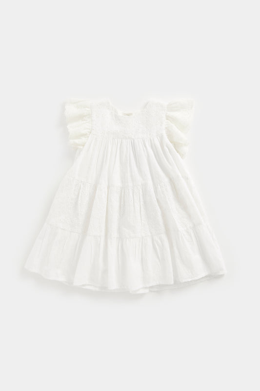 MG SC MIXED BRODERIE TIERED DRESS WHITE