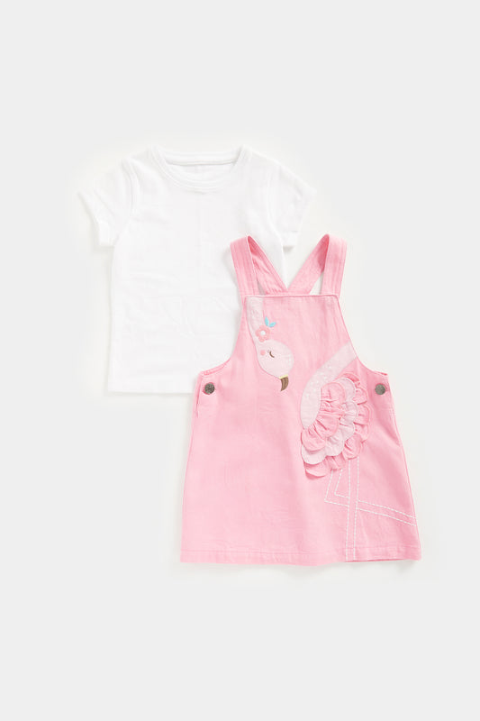 Flamingo Pinny Dress and T-Shirt Set