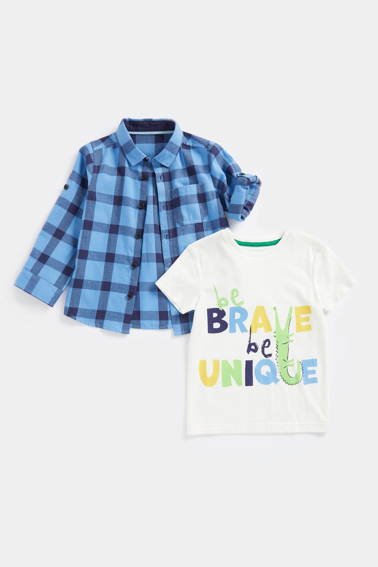 Mb Checkered Shirt And T Shirt Set