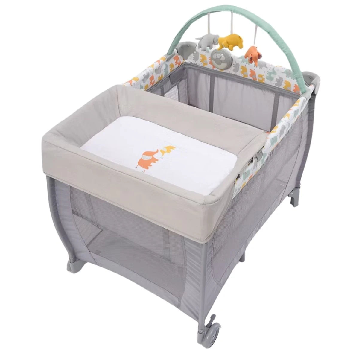 Little Elephant Travel Cot with Bedding Starter Set in Grey