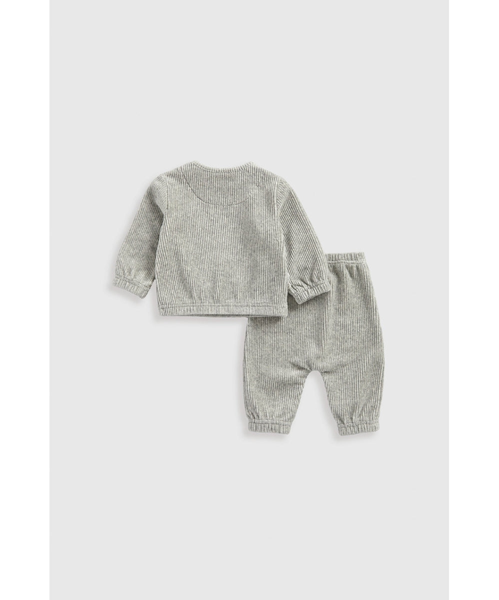 Grey Ribbed Velour Sweat Top and Joggers